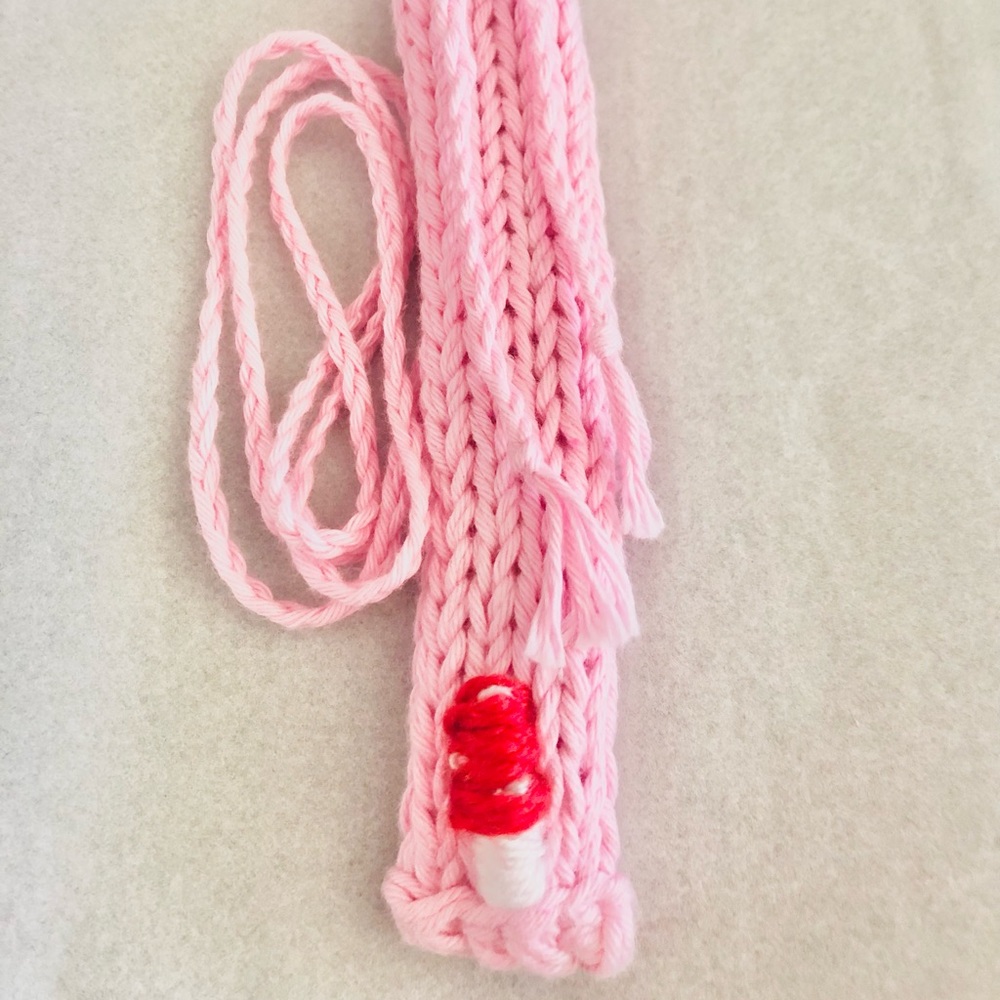 Hand knit Pink pen holder necklace
